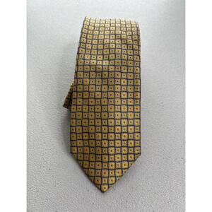 Private Stock Yellow, Blue Geometric Pattern 100% Silk Handmade Tie NWOT